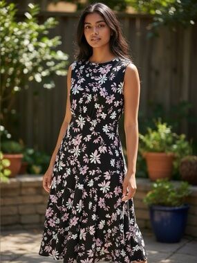 🌻 London Times Matte Jersey Fit & Flare Midi Dress #694